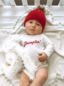 Cutie Pie, Dumplin', Cupcake on White long sleeve Onesies