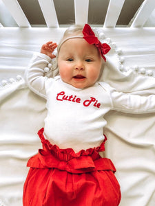 Cutie Pie, Dumplin', Cupcake on White long sleeve Onesies