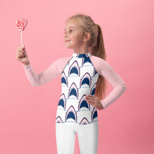 Load image into Gallery viewer, Pink Shark Bite Kids Rash Guard