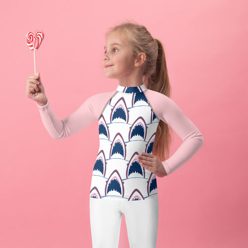 Pink Shark Bite Kids Rash Guard